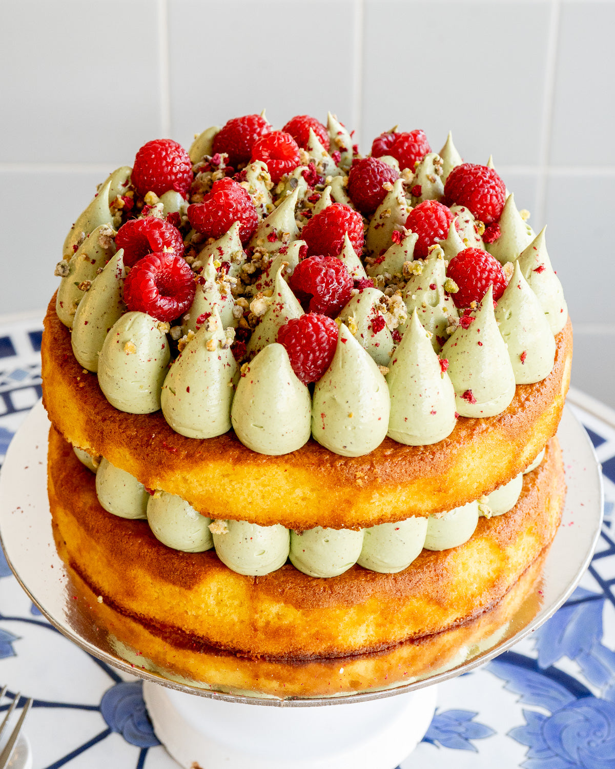 Orange Almond Cake, Pistachio Buttercream & Raspberries