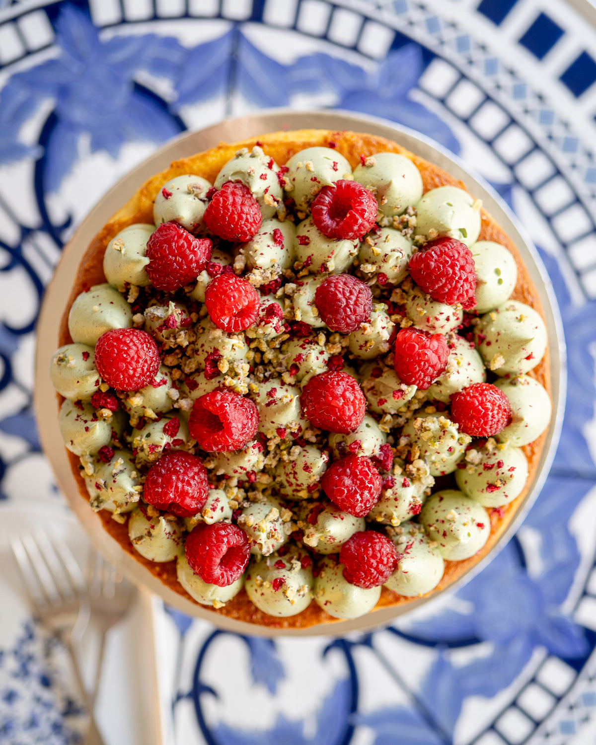 Orange Almond Cake, Pistachio Buttercream & Raspberries
